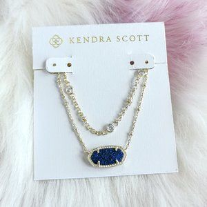 Gold Elisa Indigo Blue Drusy Multi Strand Necklace